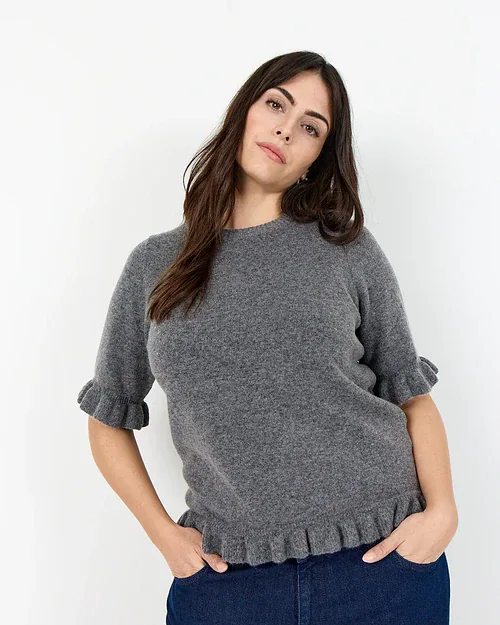 Wasabi Chanin 5 Strik Pullover M/Flæser Mørke Grå Melange BM: 42:120 44:125 46/48:130 50/52:135 LG:70 Vejl. 499,95 - Billede 5
