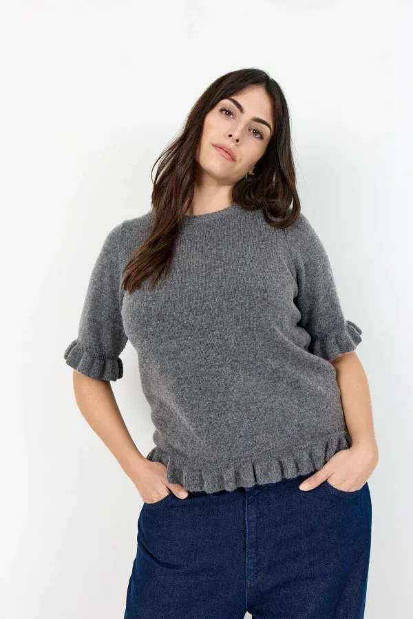 Wasabi Chanin 5 Strik Pullover M/Flæser Mørke Grå Melange BM: 42:120 44:125 46/48:130 50/52:135 LG:70 Vejl. 499,95 - Billede 5