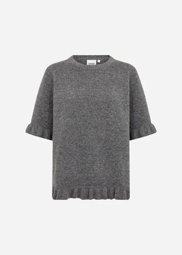 Wasabi Chanin 5 Strik Pullover M/Flæser Mørke Grå Melange BM: 42:120 44:125 46/48:130 50/52:135 LG:70 Vejl. 499,95